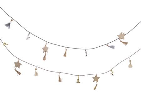 Leather Garland with Tassel & Wood Stars - Beige / Grey - The Pavilion