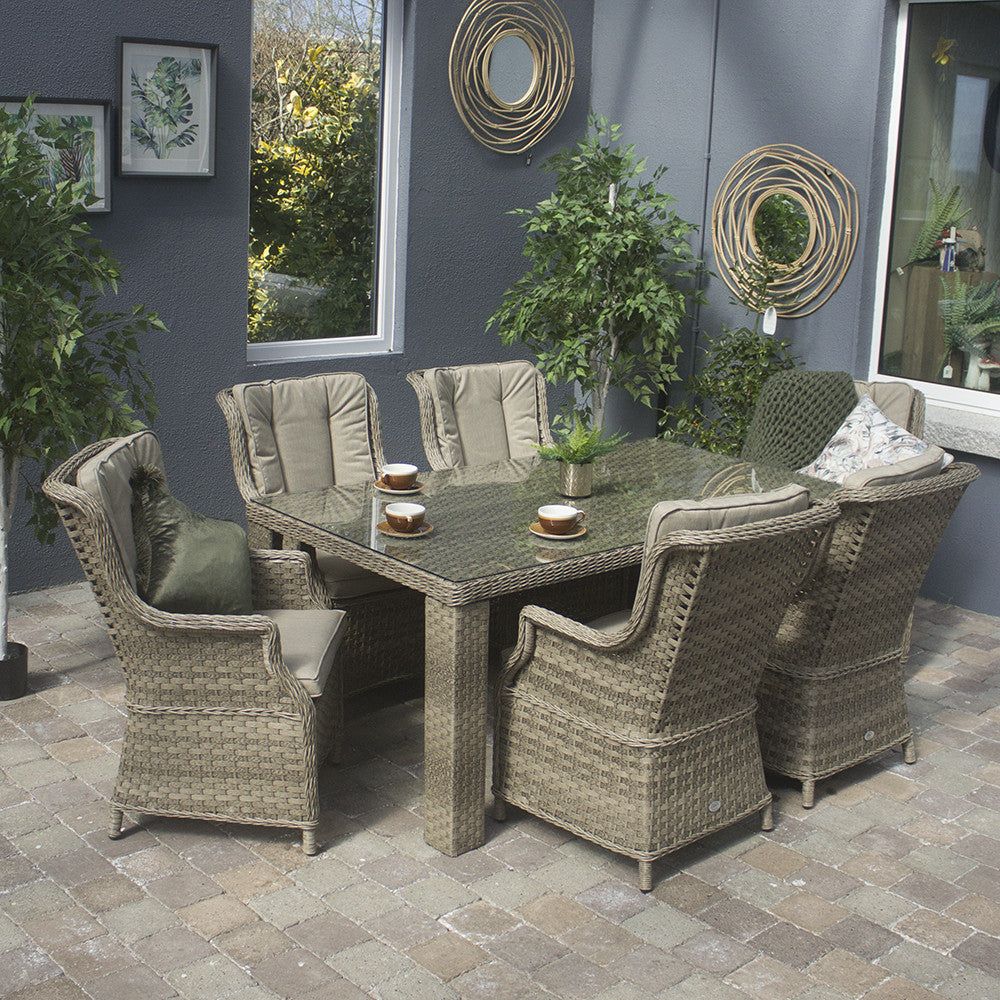 Hampton - 6 Seat Set with Rectangle Table (Sand Colour Cushions)