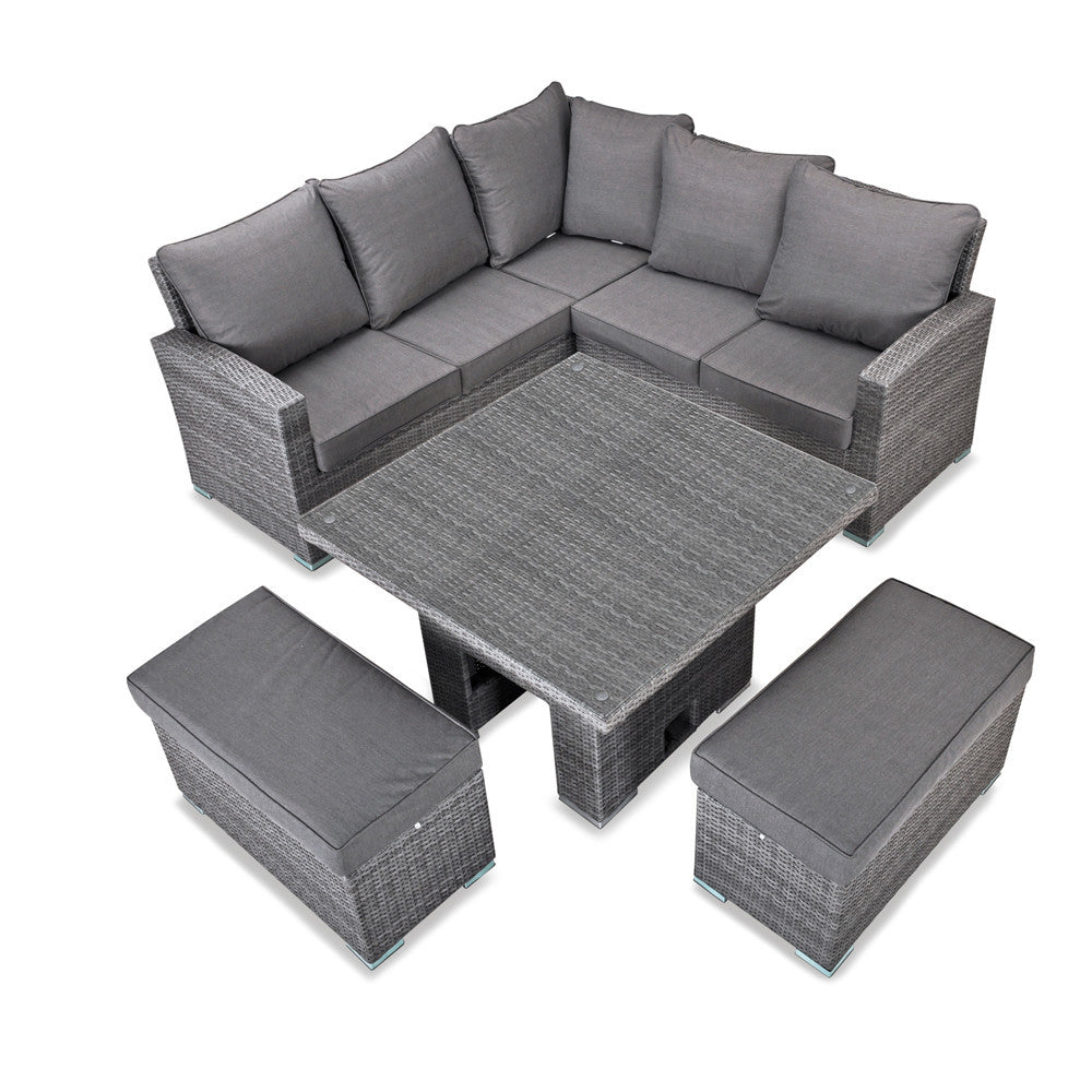 Cuba - Corner Sofa Set with Square Rising Table (Light Grey)