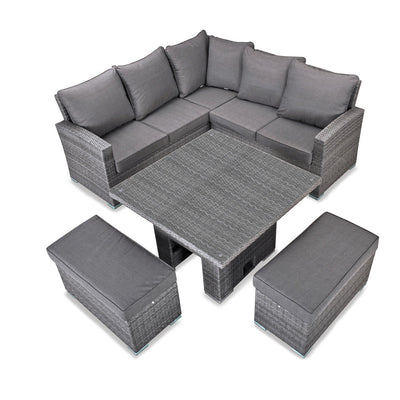 Cuba - Corner Sofa Set with Square Rising Table (Light Grey)