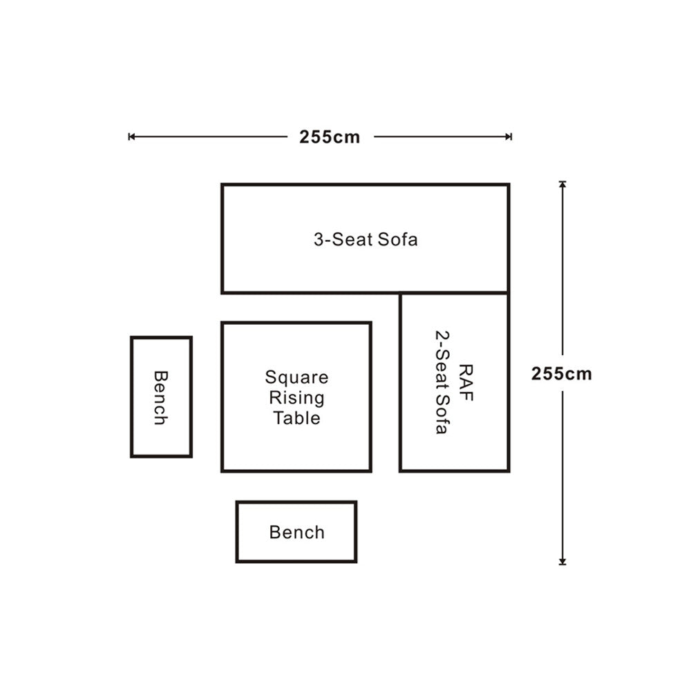 Cuba - Corner Sofa Set with Square Rising Table (Light Grey)