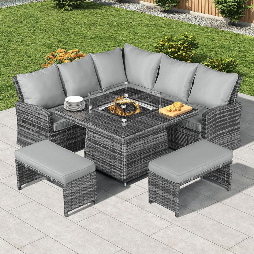 Parma - Corner Sofa Set with Square Firepit Table (Grey)