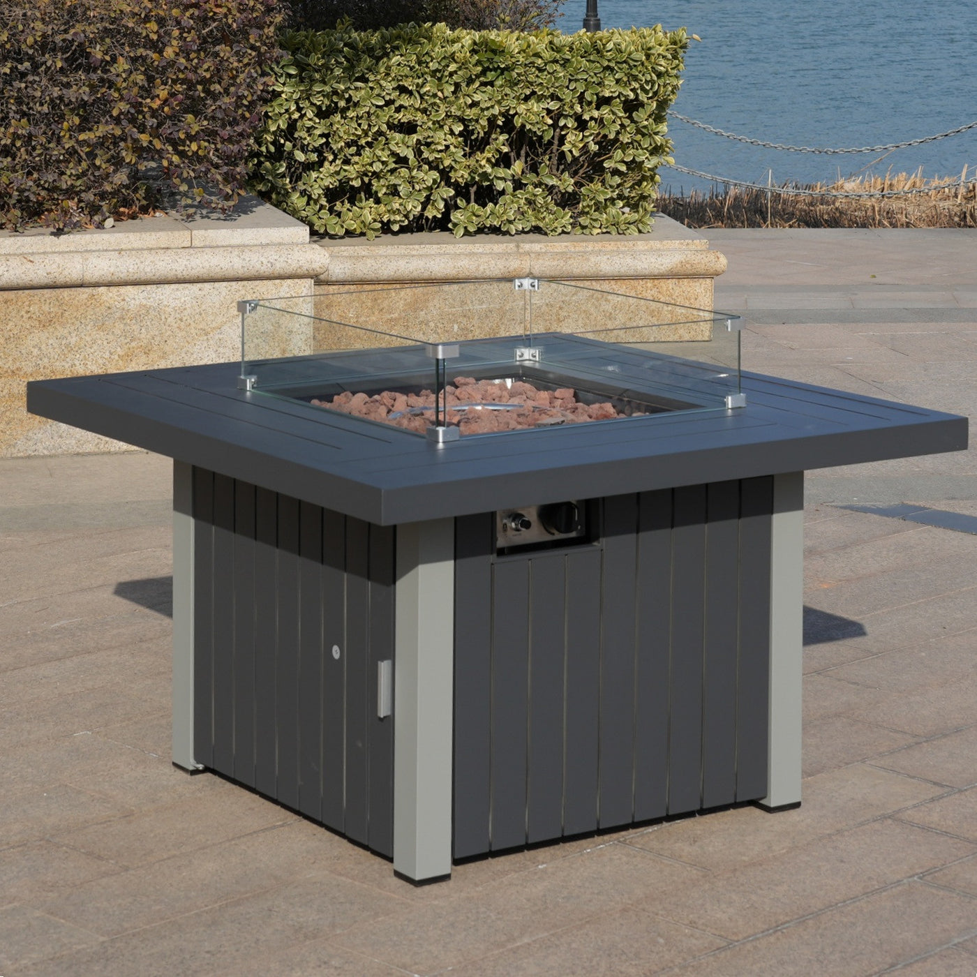 Cyprus-Gas Firepit Table(Grey)