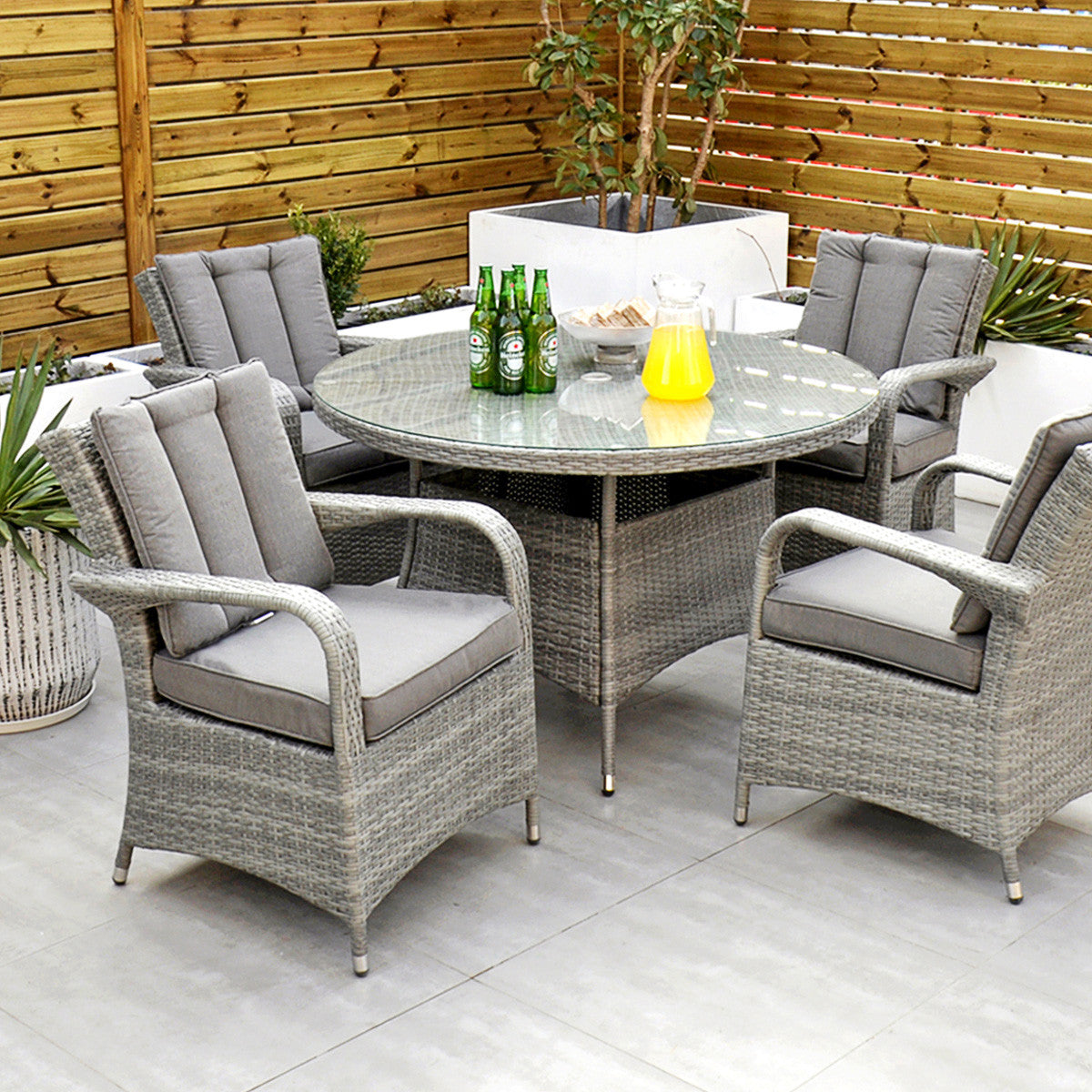 Havana - 4 Seat Set with 120cm Round Table (Light Grey)