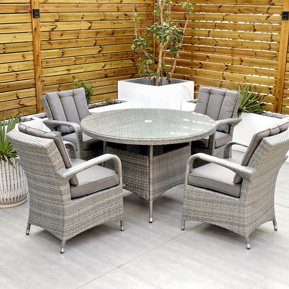 Havana - 4 Seat Set with 120cm Round Table (Light Grey)