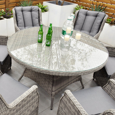 Yale - 6 Seat Set with 135cm Round Table (Grey Cushions)