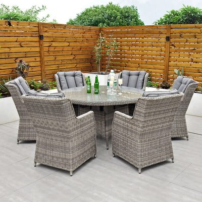 Yale - 6 Seat Set with 135cm Round Table (Grey Cushions)