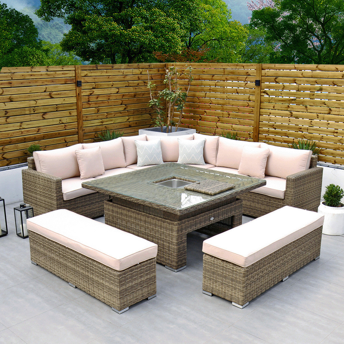 RW - Extra Long Corner Sofa Set with Rising Table