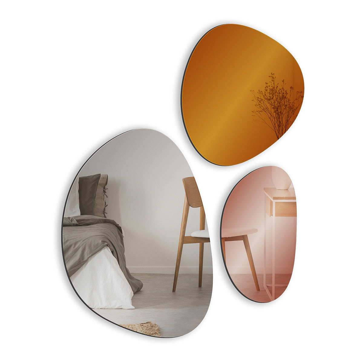 Modern Mirror 3-Piece Set - Clear, Orange, Rose Gold
