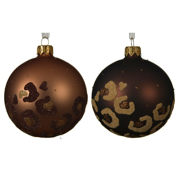 Glass Deco Bauble Leopard - Camel Brown / Dark Brown
