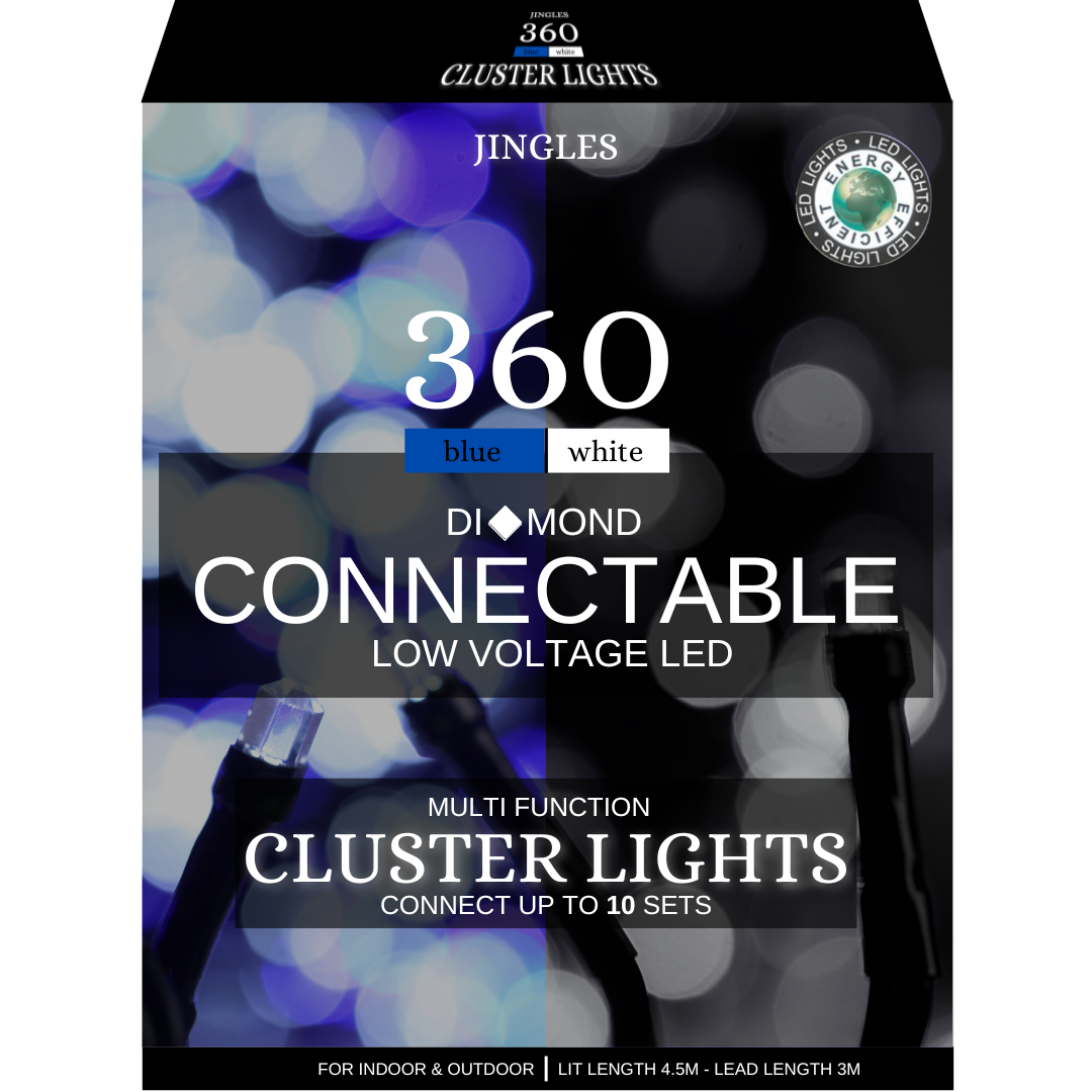 4.5M 360L Diamond LED Connectable Cluster Lights - Blue & White
