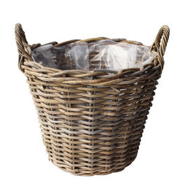 Round Rattan Handle Basket Grey 22x16cm - The Pavilion